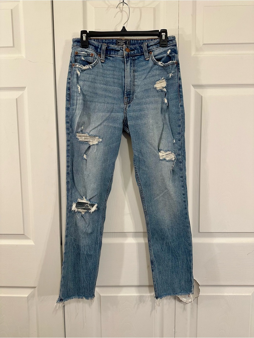 Abercrombie & Fitch Simone High Rise Slim Distressed Straight-Leg Jeans